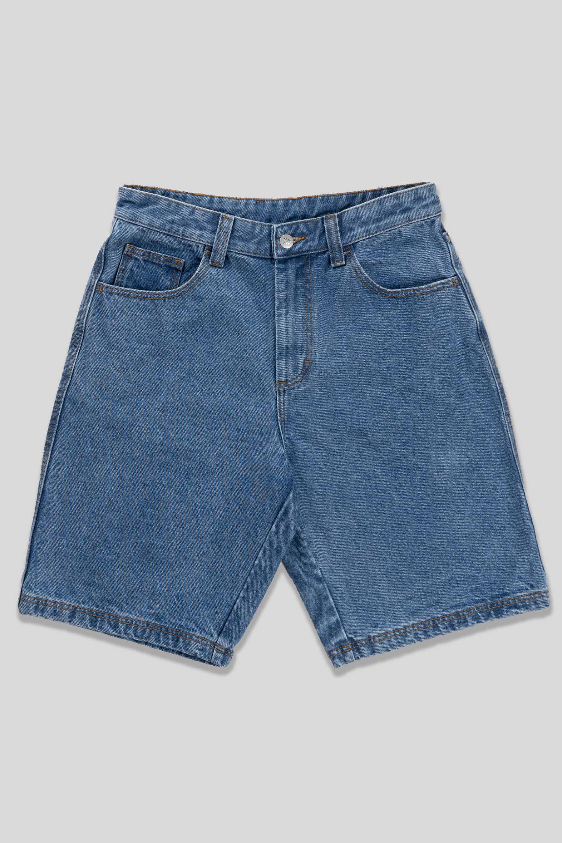 Baggy Denim Short - Leather Patch