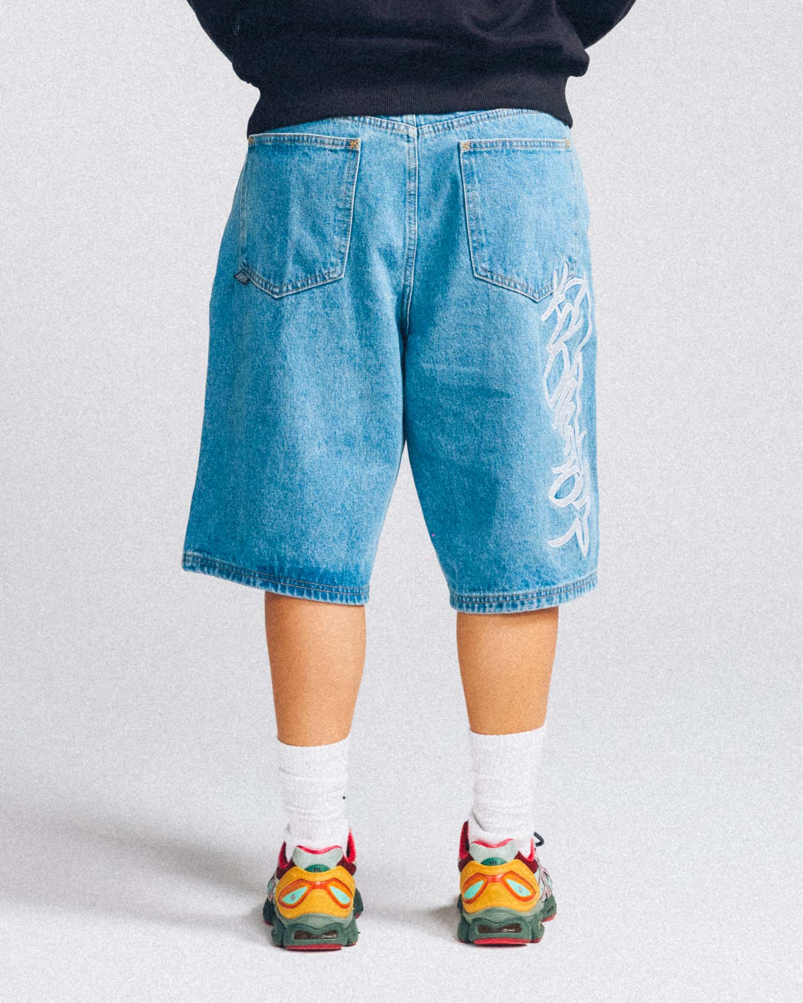 Baggy Denim Short - Big Tag Script