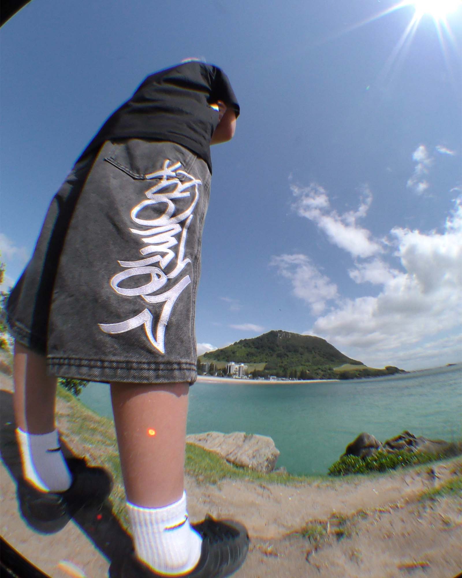 Baggy Denim Short - Big Tag Script